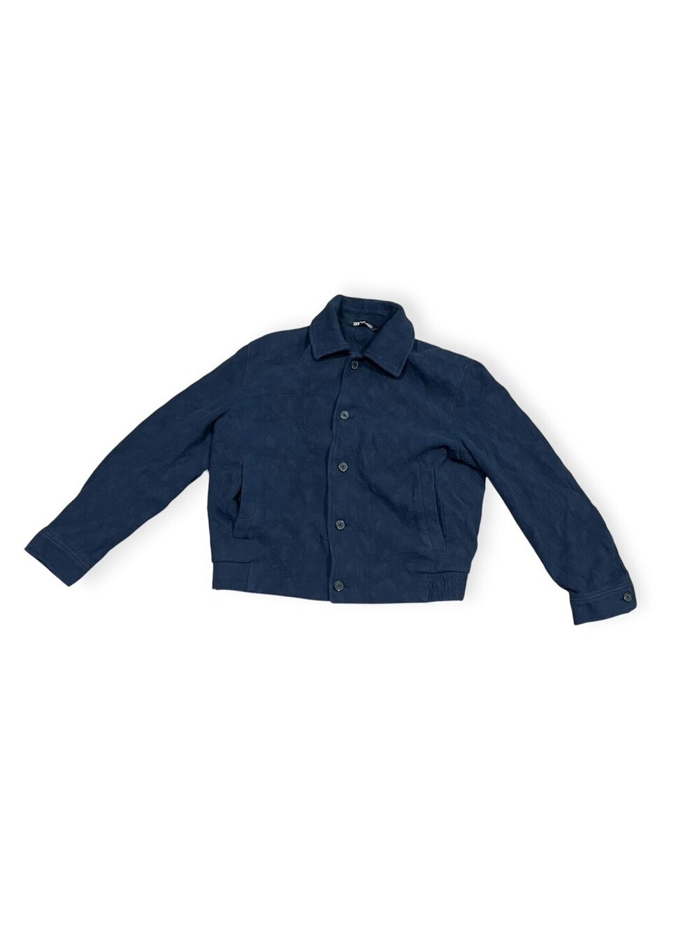 Zara Man Navy Blue Textured Jacquard Button Front Jacket Size Large